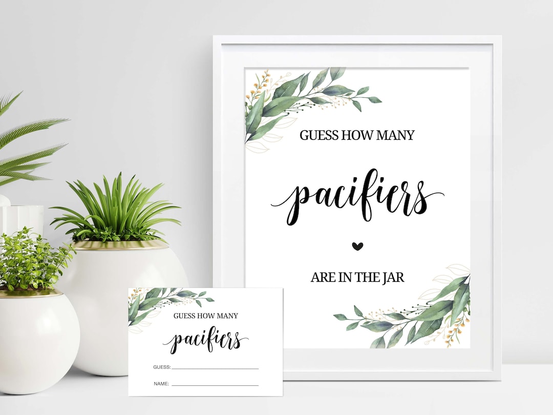 Guess How Many Pacifiers Are in the Jar Game Sign Baby Shower Pacifier