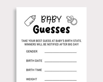 Babyshower Babyförutsägelser Babygissningar Gissa barnets födelsestatistik Modernt babyshowerspel Förutsägelse för bebis Direktnedladdning J16