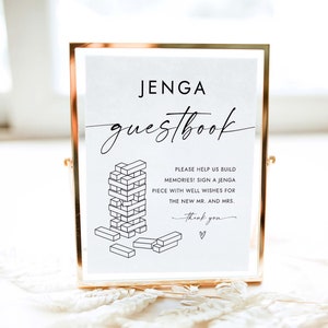 Mariage Jenga Jeu Signe Simple Jenga Livre dor Signe Jenga Pièce avec Bons Vœux Pour Nouveau Monsieur et Madame Aidez-nous à construire des souvenirs Jenga Block W4 S1 image 2