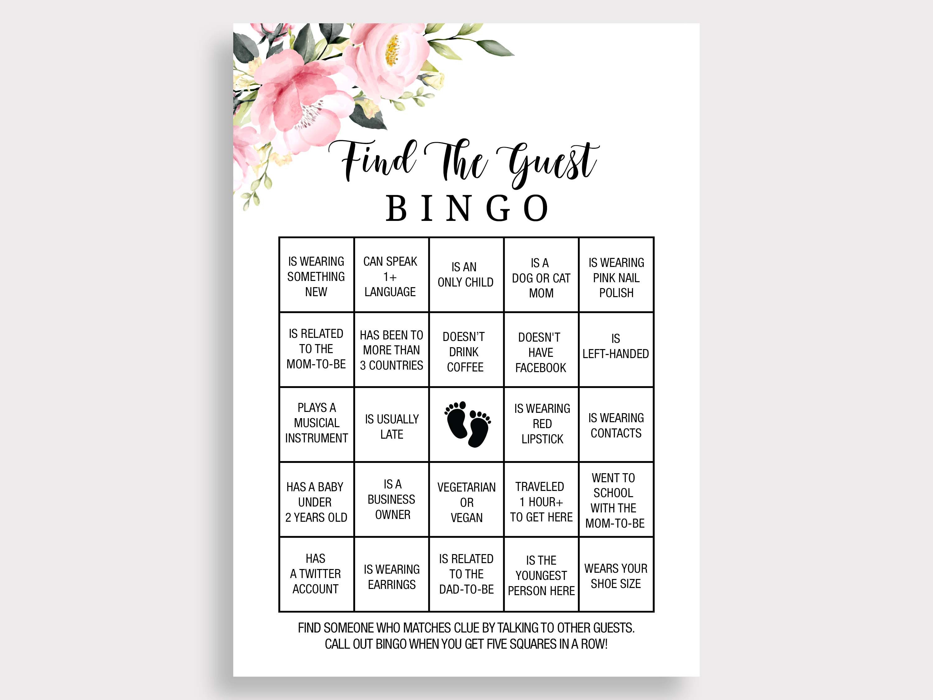 Find the Guest Bingo Game Baby Shower Games Printable Baby - Etsy