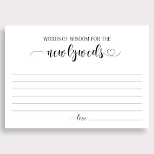 Paroles de sagesse pour les jeunes mariés Carte de conseil, Carte de vœux, Conseils de mariage minimalistes, Cartes de douche nuptiale imprimables, Téléchargement instantané, W18