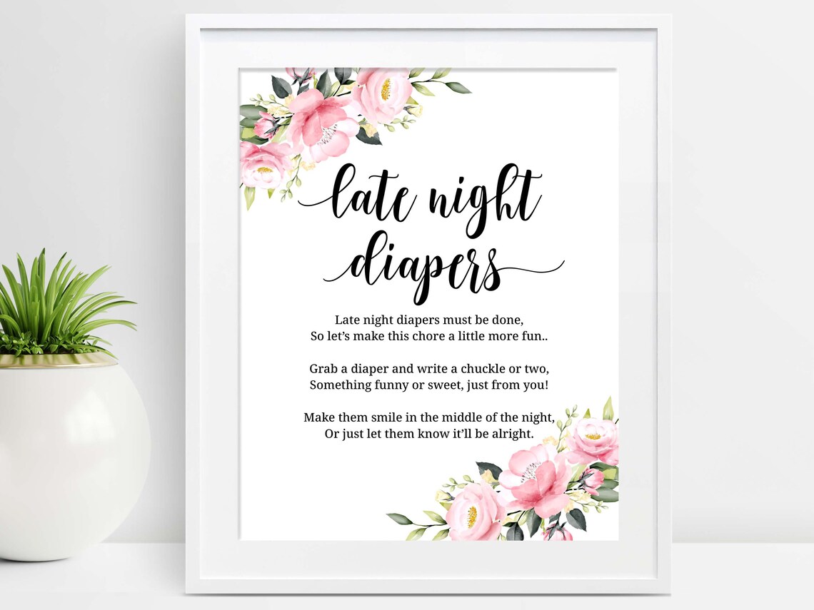 Late Night Diapers Printable Pink Floral Late Night Diaper | Etsy