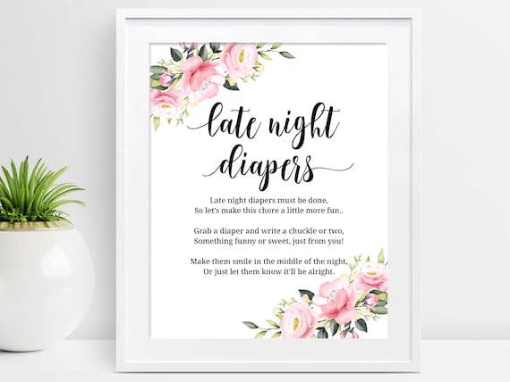 Late Night Diapers Printable Pink Floral Late Night Diaper | Etsy