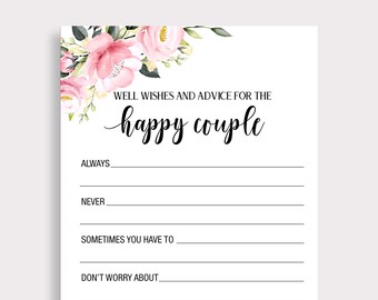 Well Wishes Advice for Happy Couple, Pink Couple Advice Cards, Well Wish Cards for Bridal Shower, Florali Boho, Pink Roses, Printable, P18