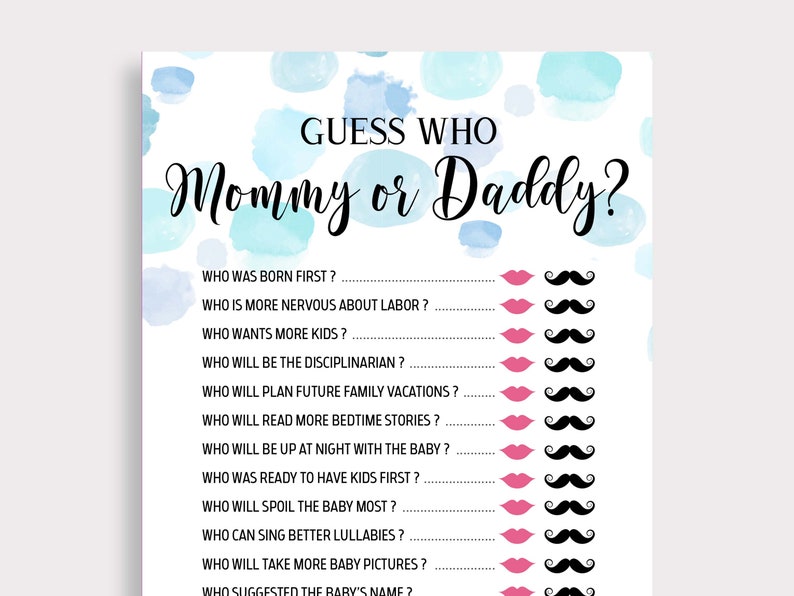 Mom or Dad Game Mommy or Daddy Baby Shower Game Printable - Etsy