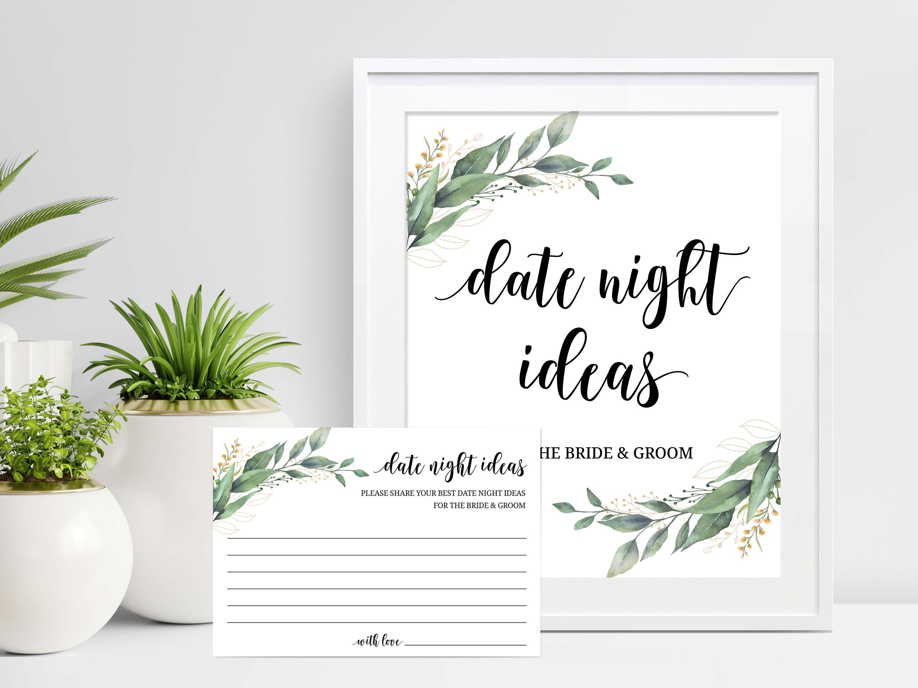 Date Night Ideas Sign, Wedding Date Night Advice, Date Night Ideas Cards,  Wedding Sign, Bridal Shower Game, TEMPLETT, WLP-DRA 1088 