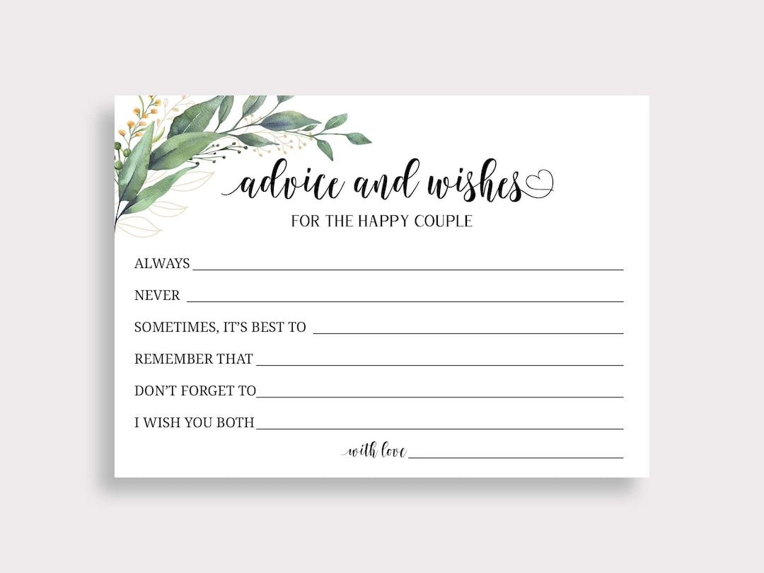 Advice and Wishes for the Happy Couple Card Wedding Advice Cards Wishes ...