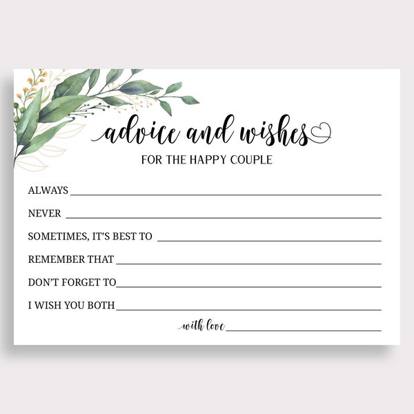 Advice and Wishes for the Happy Couple Card Wedding Advice Cards Wishes for Bride Groom Newlyweds Printable Bridal Shower Advice Card C18