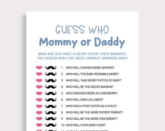 Mommy or Daddy Game Baby Shower Guess Who Game Mom or Dad Baby Shower Game Guess Who Baby Shower Trivia Gender Neutral Shower Games U16