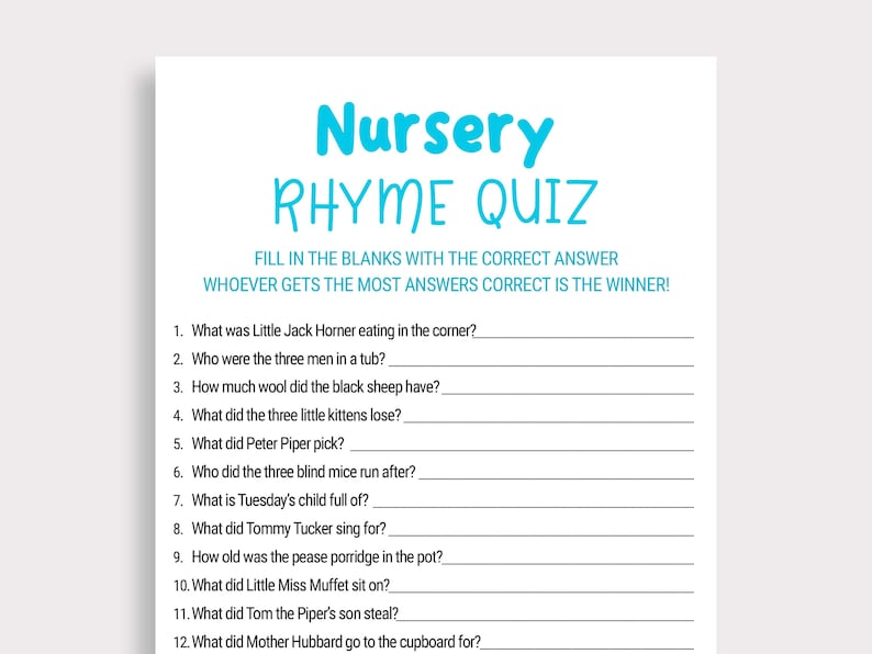 Nursery Rhyme Game Guess the Nursery Rhyme Blue Baby Shower - Etsy