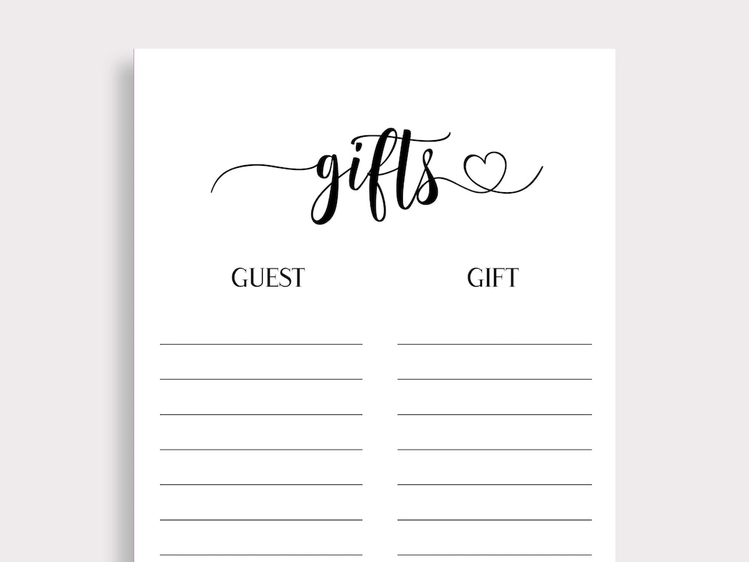 Gifts List Bridal Shower, Gifts List Baby Shower Printable, Simple Gift List Template ...