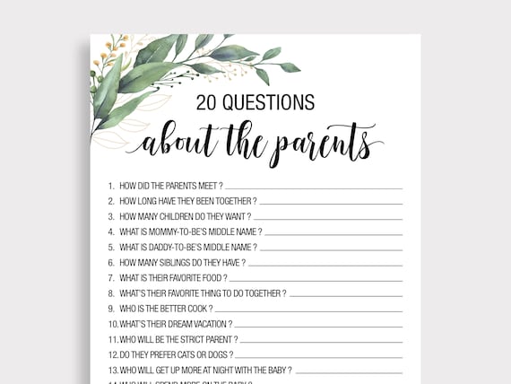 20 Questions About the Parents, Greenery Boho Coed Baby Shower