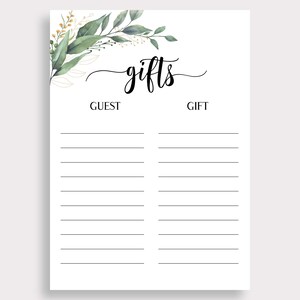Gift List, Printable Bridal Shower Gift List, Baby Shower Gift List, Guest List, Gift Checklist ...