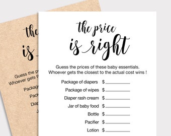 Price is Right Baby Shower Game, The Price is Right Game, Kraft Baby Shower Activities, Rustic Party Games Printable , Gender Neutral, K16