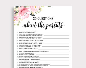 20 Questions About the Parents, How Well Do You Know the Parents, Blush Pink Floral Baby Shower Game Printable, Girl Baby Shower, PDF, P16