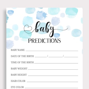 Tarjeta de predicciones para bebés Adivina la fecha de nacimiento del bebé Juegos de baby shower Actividades de baby shower Imprimibles Puntos azules Descarga instantánea temática B16