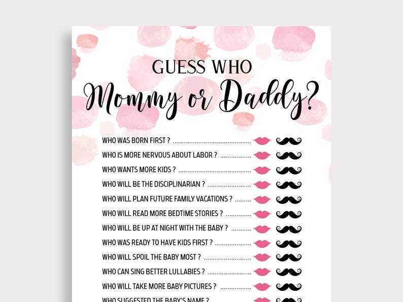 Mommy or Daddy Baby Shower Game Printable Girl Baby Shower - Etsy
