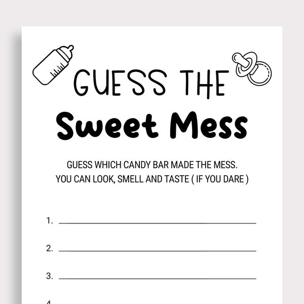 Guess The Sweet Mess Game Candy Bar Game  Dirty Diaper Game Baby Shower Poopy Diaper Game Printable Gender Neutral Baby Shower Digital J16