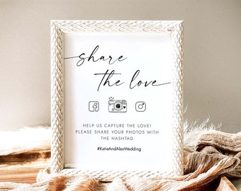 Hashtag de mariage Signe de mariage moderne Signe de médias sociaux Signe photo de mariage minimaliste Aidez-nous à capturer le signe d’amour Partagez le signe d’amour W4 S1