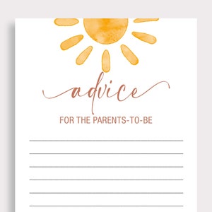 Sunshine Advice Card Sunshine Baby Shower Games Boho Rainbow Baby Shower Sun Baby Shower Conseils pour les futurs parents souhaits de bébé SN6