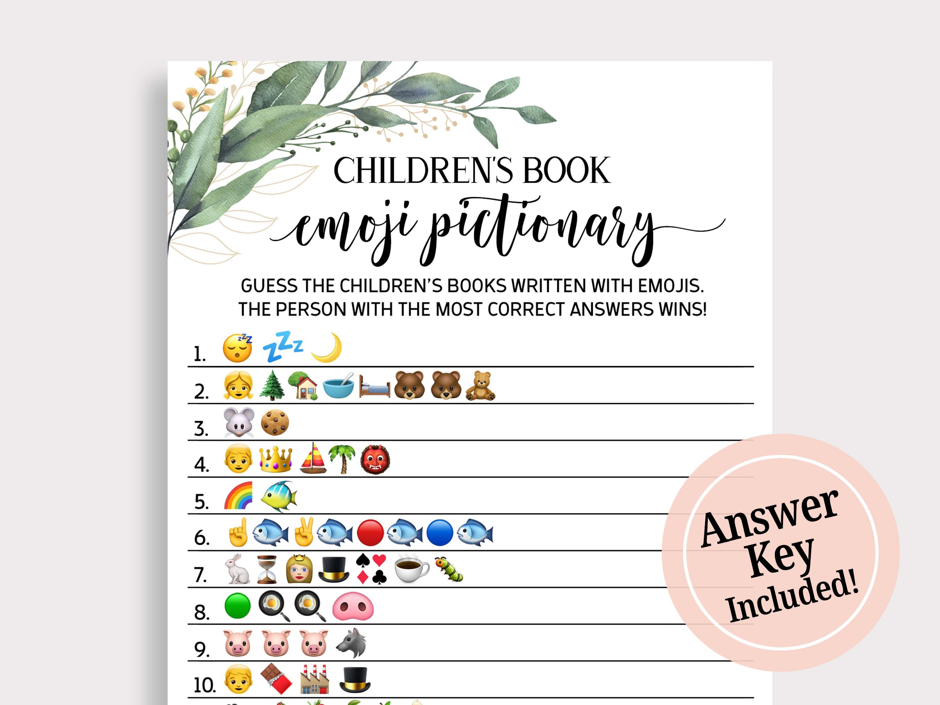 Childrens Books Emoji Pictionary Floral Printable Baby Shower Games 