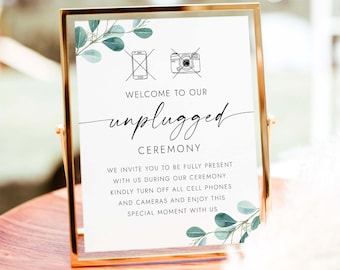 Unplugged Ceremony Sign No Phones Sign Unplugged Wedding Sign Wedding Unplugged Ceremony Sign No Camera  No Cell Phone Sign Editable EU32