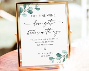 Wedding Wine Guestbook Sign Greenery Wine Guest Book Sign Love Gets Better With Age Sign Our Wine Bottle Sign Instant Download EU32