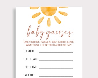 Baby Guesses Card Sun Baby Shower Games Fun Baby Shower Games Printable Due Date Calendar Prediction for Baby Rainbow Baby Shower SN6