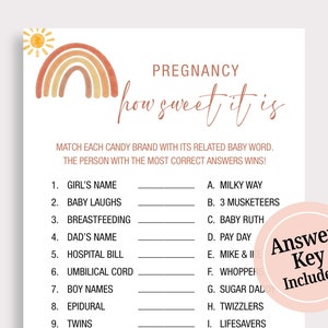 Pregnancy Candy Bar Game Candy Match Game Rainbow Baby Shower Game ...