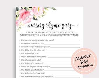 Baby Shower Nursery Rhyme Game Nursery Rhymes Baby Shower Games Nursery Game Pink Floral Baby Shower Game Ideas Printable Guess  Game P16