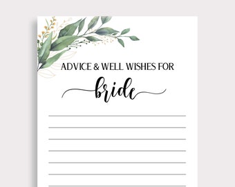 Advice and Well Wishes for Bride, Bridal Shower Advice Cards Template, Bridal Brunch Shower, Wedding Party, Bridal Shower Printable, C18