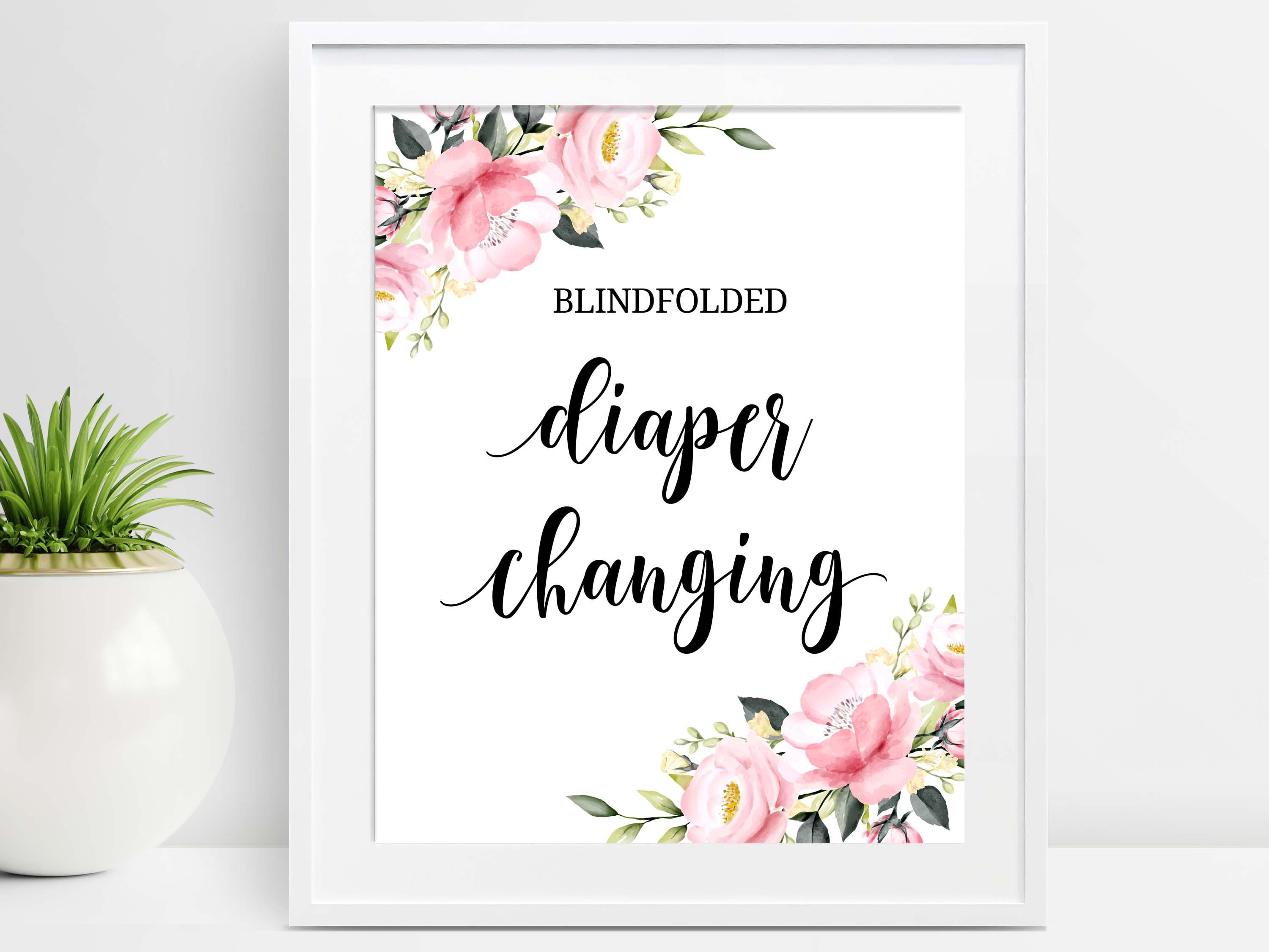 Blindfolded Diaper Changing Game Sign Floral Baby Shower Game Etsy