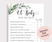 Botanical Baby Shower Games Printable Fun Baby Shower Activity Games Greenery Baby True or False Game Instant Download Boy Girl Shower T16