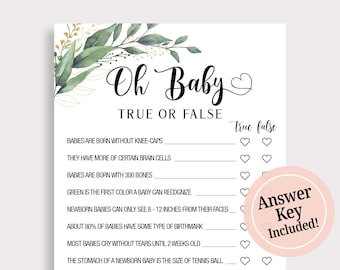 Botanical Baby Shower Games Printable Fun Baby Shower Activity Games Greenery Baby True or False Game Instant Download Boy Girl Shower T16