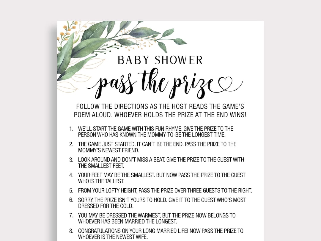Pass the Prize Game Printable Pass the Gift Game Baby Shower Rhyme Game ...