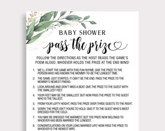 Pass the Prize Game Printable Pass the Gift Game Baby Shower Rhyme Game Coed Baby Shower Greenery Baby Shower Game Instant Download T16