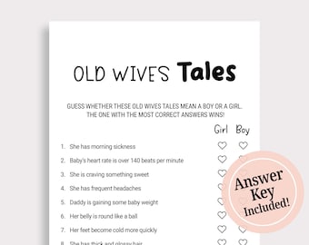 Old Wives Tale Game Old Wives Tales Boy or Girl Baby Shower Game Gender Reveal Game Gender Neutral Game Fun Gender Reveal Game Printable J16