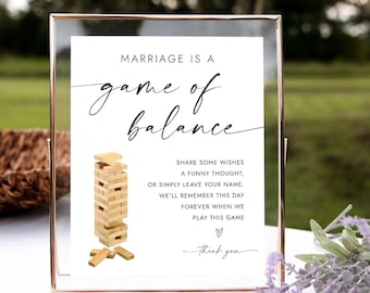 Marriage is a Game of Balance Jenga Game Sign Modern Wedding Jenga Sign Jenga Guestbook Sign Build Memories Sign Marriage Wishes Sign W4 S1