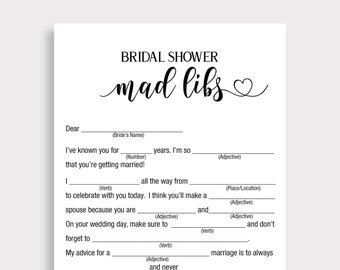 Mad Libs Bridal Shower Game Template, Printable Minimalist Bridal Shower Funny Game, Simple Wedding Shower Game, Madlibs, DIY, W18