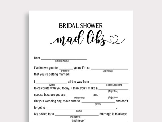 Funny Bridal Shower Mad Libs