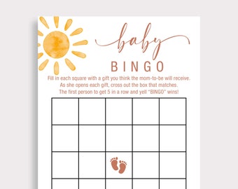 Sunshine Baby Shower Bingo Game Cards Baby Bingo Cards Rainbow Baby Shower Party Games Printable Sun Baby Shower Bingo Card Printable SN6