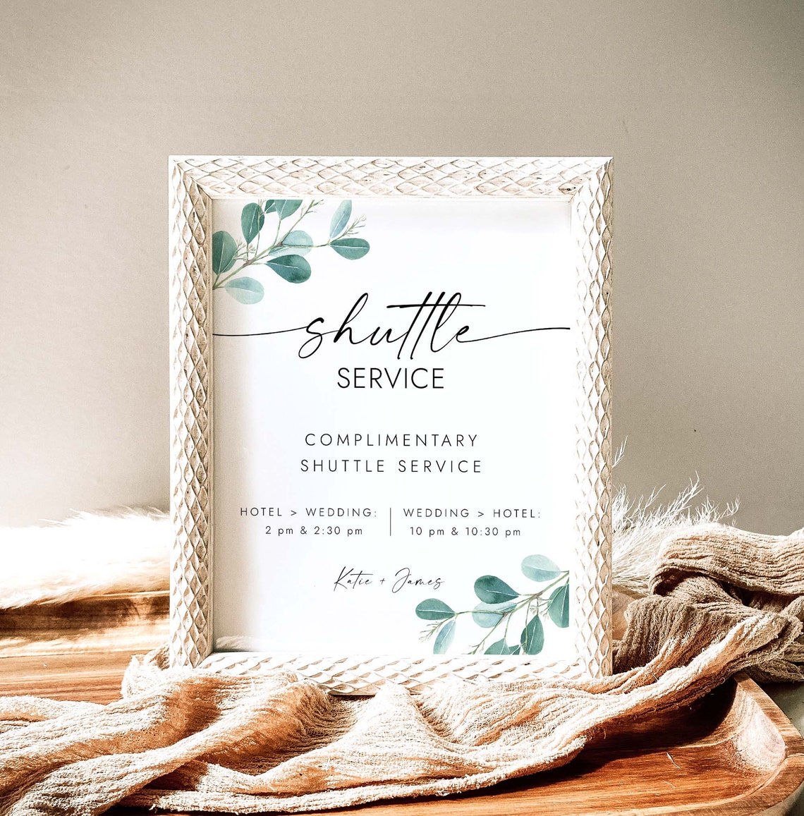 Wedding Shuttle Service Sign Greenery Wedding Transportation Sign ...
