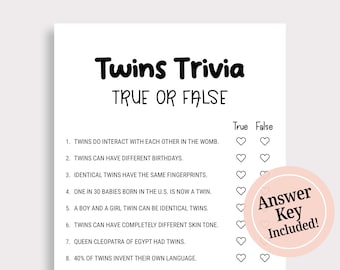 Twins Trivia Game Twins True or False Game Baby Shower Trivia Games Fun Twins Baby Game Simple Twin Shower Games Instant Download J16