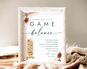 Jenga Guestbook Sign Wedding Guest Book Sign Marriage is a Game of Balance Wedding Building Blocks Wishes for Newlyweds Wedding Signs BH18