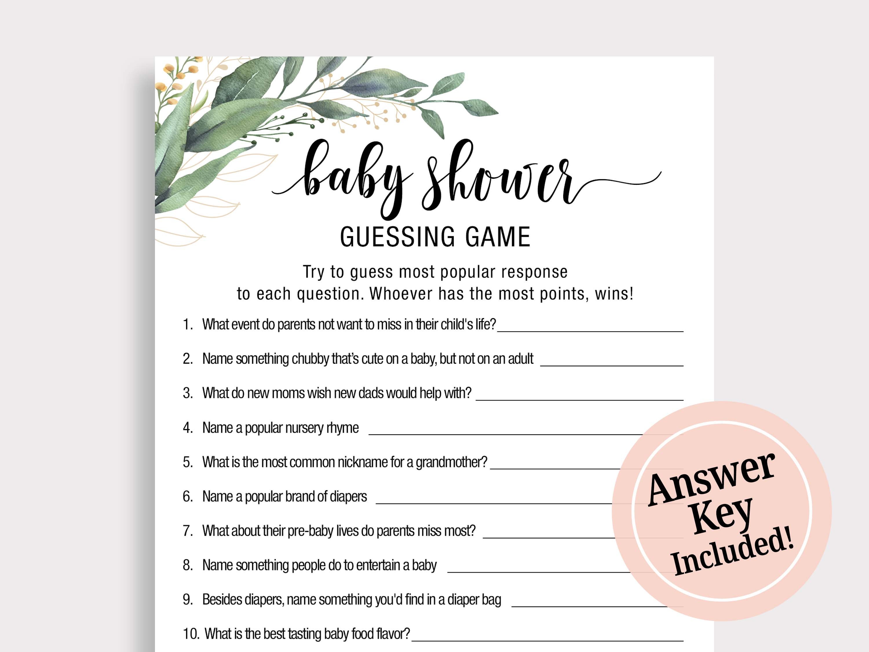 Fun Baby Shower Questions Game Printable Baby Shower Guessing Etsy UK