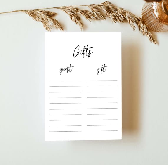 Printable Gifts List Cards Bridal Shower Birthday Gift List - Etsy