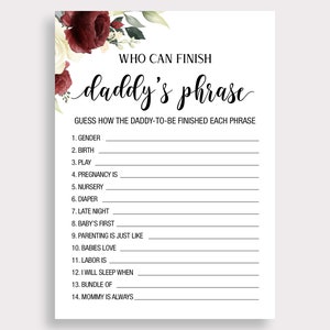 Who Can Finish Daddys Phrase Game, Floral Baby Shower Game Printable, Dads Phrase, Daddy's Phrase, Dad's Phrase, Instant Download, DIY, G16 image 2