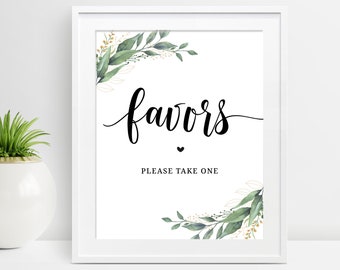 Greenery Favor Sign Printable, Baby Shower Favors Table Sign, Please Take One Sign, Bridal Shower Sign, Wedding Sign, D28, D32