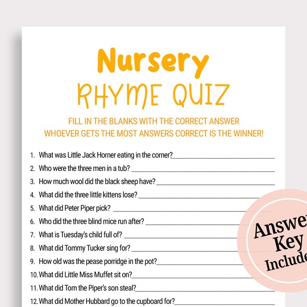 Baby Shower Games Nursery Rhyme Quiz Game Yellow Etsy UK
