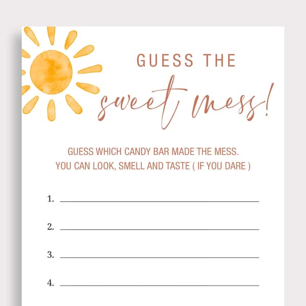 Guess the Sweet Mess Game Dirty Diaper Game Candy Bar Game Sun Baby Shower Game Printable Gender Neutral Shower Rainbow Themed SN6